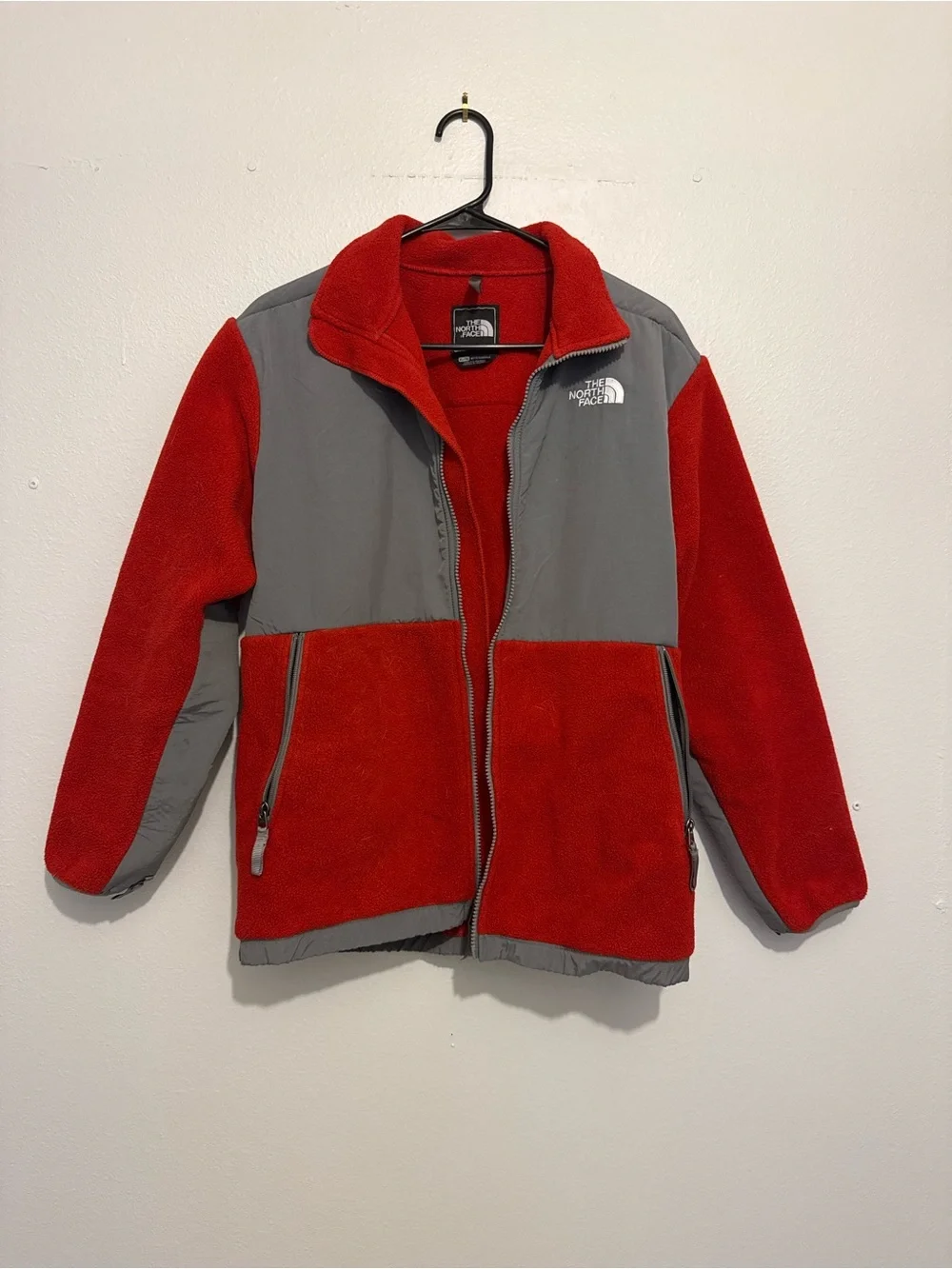 The North Face Kids Red and Gray Puffer-Style Fleece Jacket